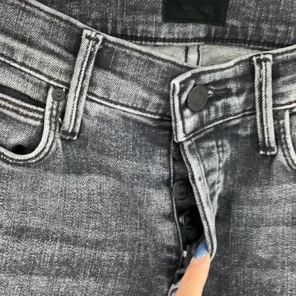 Mother Black Button Fly The Stunner Ankle Fray Jeans Friday The 13th Size 25